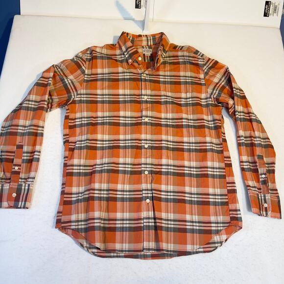 J. Crew Factory Button Down Shirt Summer Plaid XL Orange Long Sleeve Liteweight - Picture 1 of 10